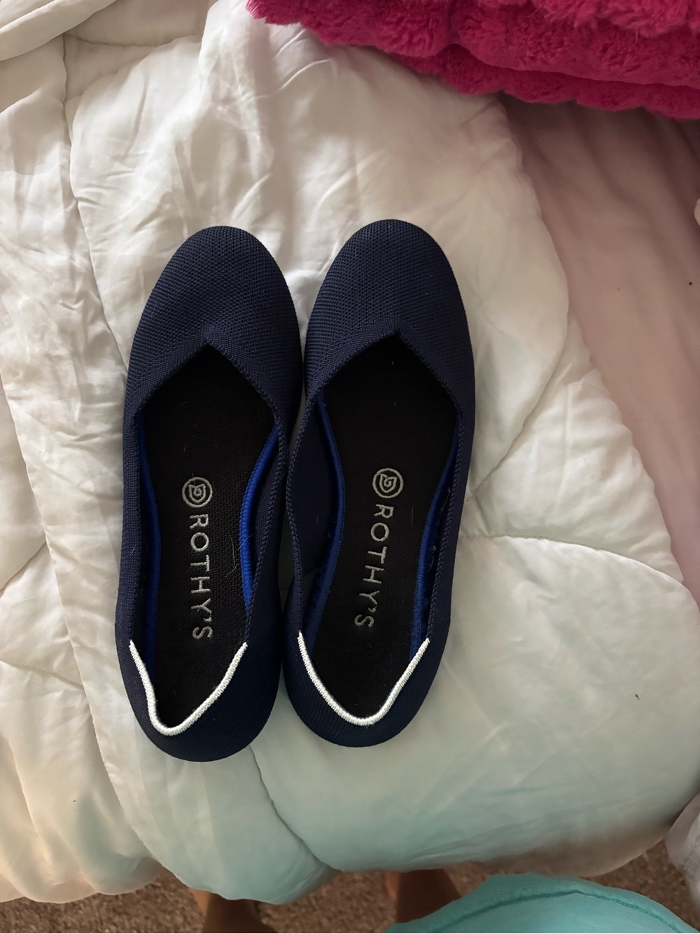 Rothy's Navy Knit Slip-On Flats with White Trim